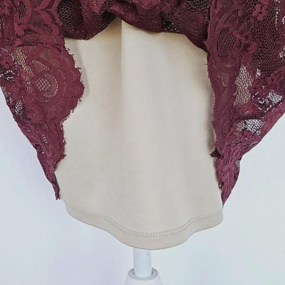 Love Fire Womens Burgundy Mock Neck Floral Lace Sleeveless Cocktail Dress Large - Picture 10 of 13